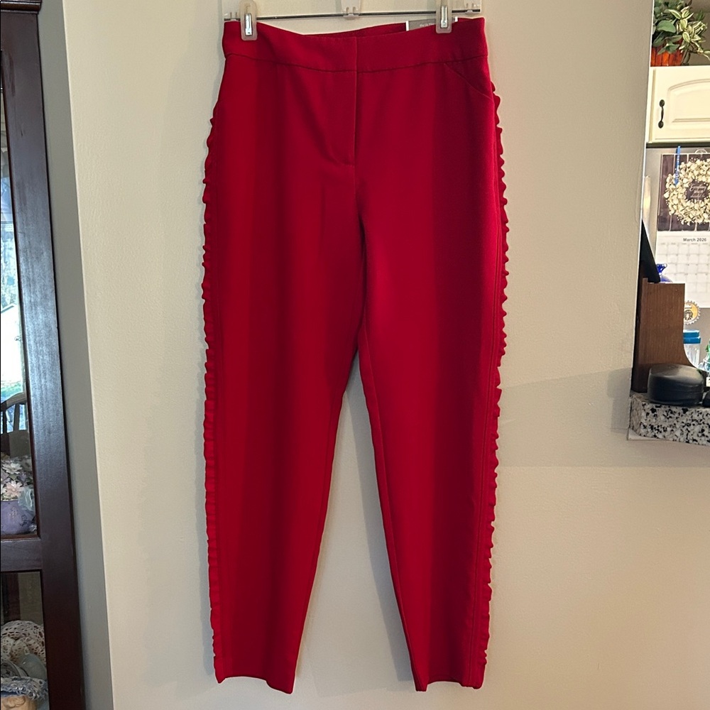 Chico’s High-Waist Red‎ Ruffle-Trim Pants